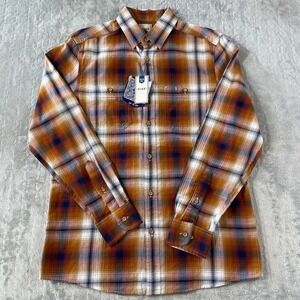 ROWM Shirt Men Sz Small Brown Plaid‎ Casual Preppy Fall Outdoor Long Sleeve